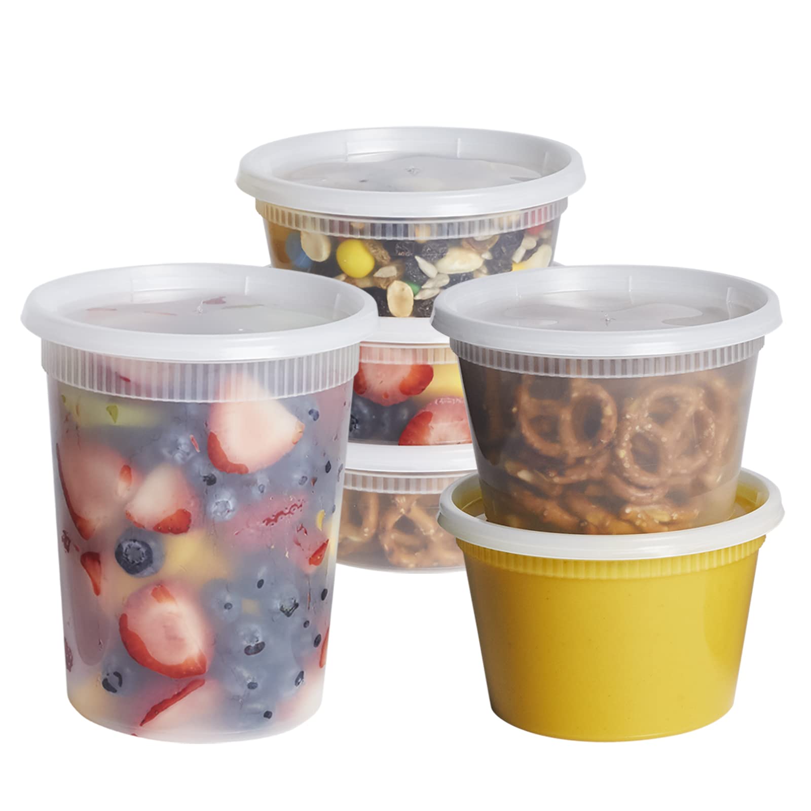 GUSTO, [48 Sets - Combo] Plastic Deli Containers With Airtight Lids - 8 oz, 16 oz, 32 oz. - Food Storage/Soup Containers