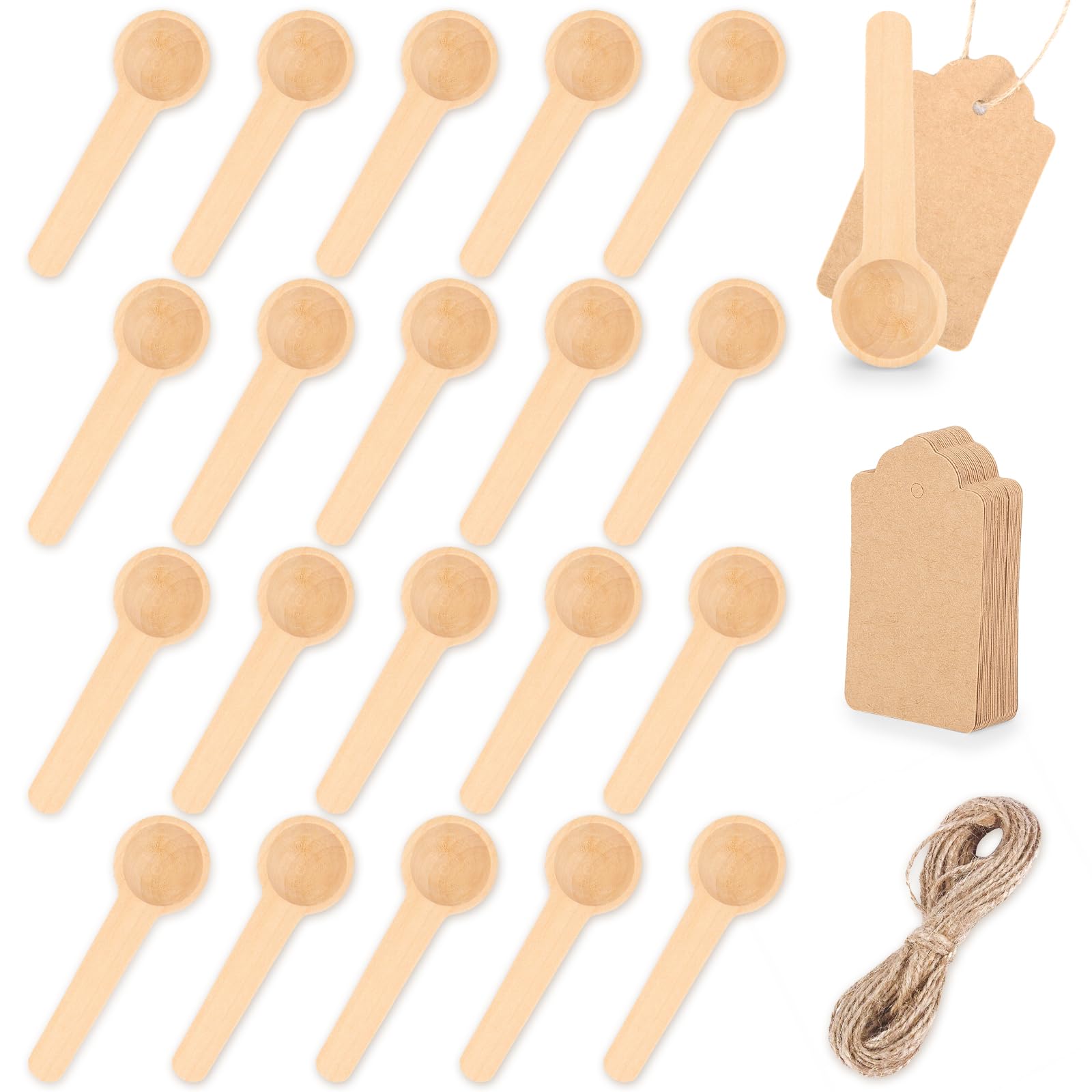 Hansgo Mini Wooden Spoons, 24Pcs Small Wooden Spoons With Tags And Twines Small Spoon For Spice Jars Condiments Honey Sugar Kitc