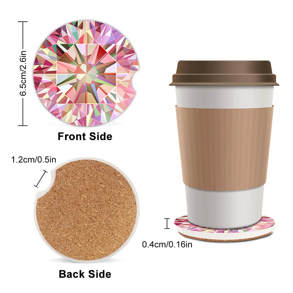 Pink Diamond Absorbent Cup Holders Car Coasters Ceramic Stone Drinks Coaster Set for Women Man 2.56''(2 Pack)