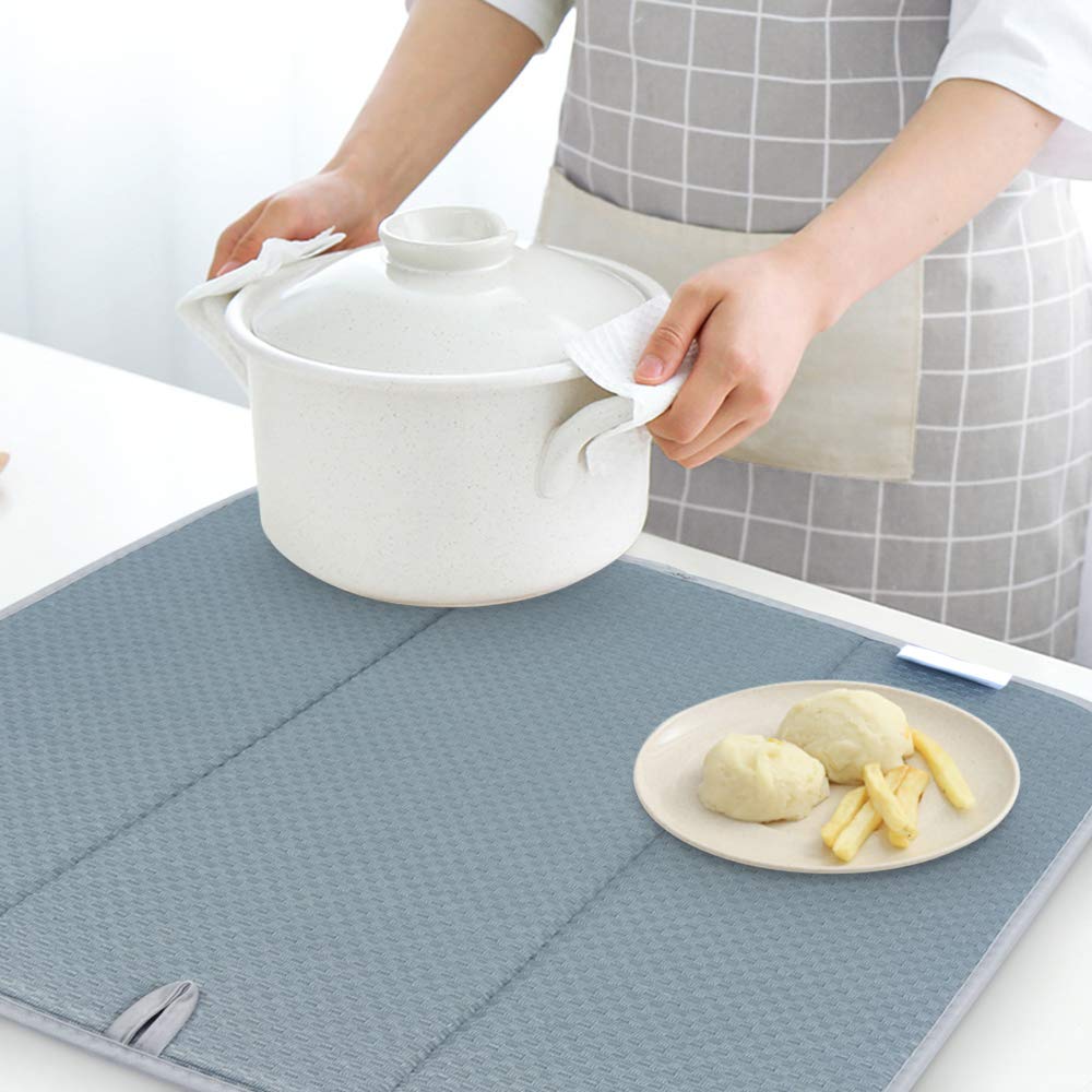 Sinland Microfiber Dish Drying Mat For Kitchen Xl Absorbent Drying Mats For Dishes (16Inch X 18Inch, Plaid Greyx2)