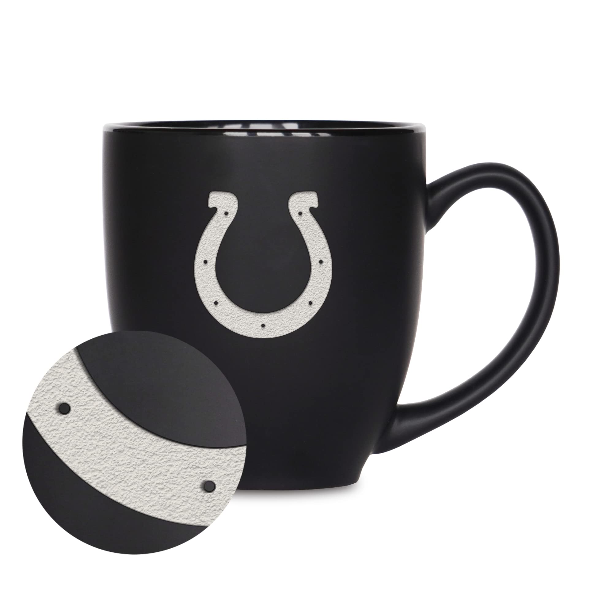 Rico Industries NFL Football Indianapolis Colts Main 15oz Laser Engraved Matte Black Ceramic Bistro Mug - For Hot or Cold Drinks
