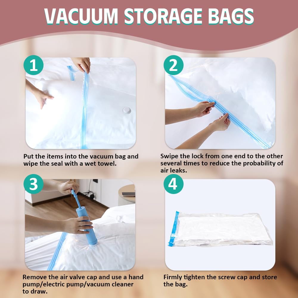 16 Pack Vacuum Storage Bags, Vacuum Seal Bags For Clothing, Comforters, Blankets, Space Saver Compression Bags With Hand Pump.(3