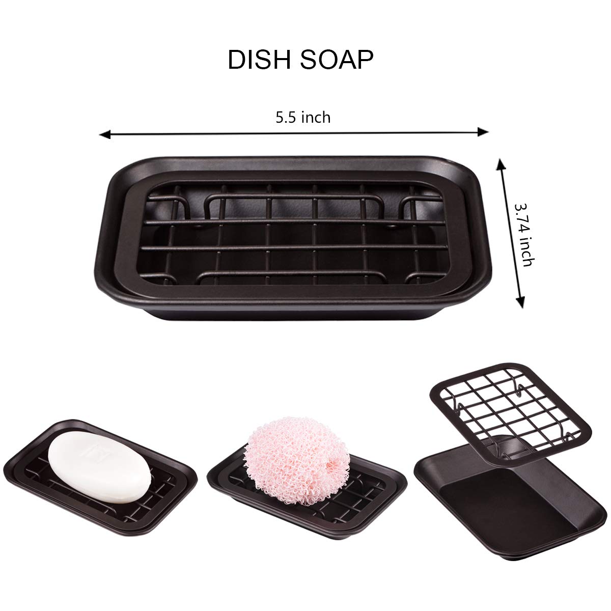 Kitchen And Bathroom Soap Dish Tray - Metal 2-Piece Soap Dish Tray With Drainage Grid And Holder For Kitchen Sink Countertops To