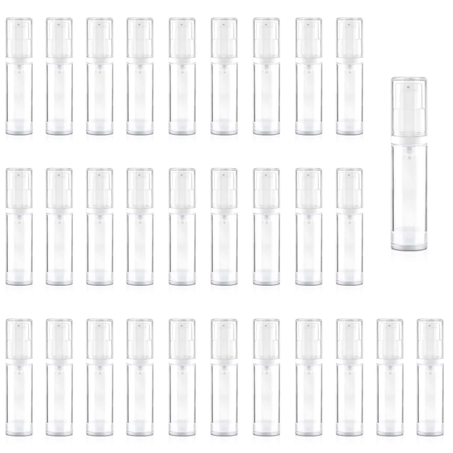 DynnnDy 30Pcs 10ml Clear Vacuum Lotion Pump Bottles without Straw Empty Refillable Airless Cream Jars Mini Cosmetic Containers f