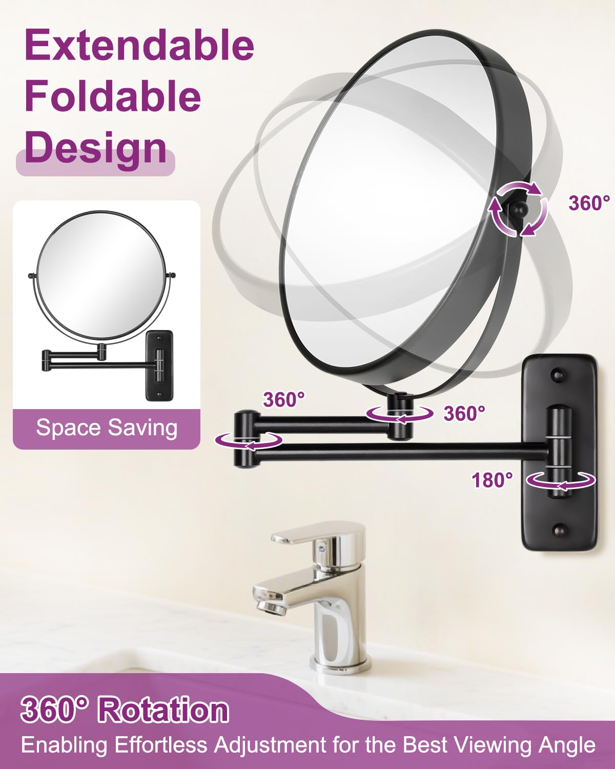 20X/1X Wall Mounted Makeup Mirror, 9 Inch Double Sided Magnifying Bathroom Mirror, Large Size 360 Swivel Extendable Vanity Mirro
