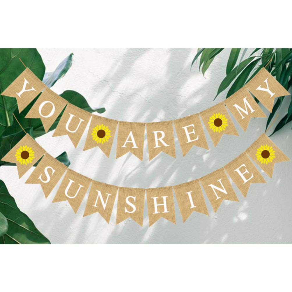 Amosfun You Are My Sunshine Banner Sunflower Burlap Banner Swallowtail Linen Bunting Garland For Baby Shower Kids Birhday Party