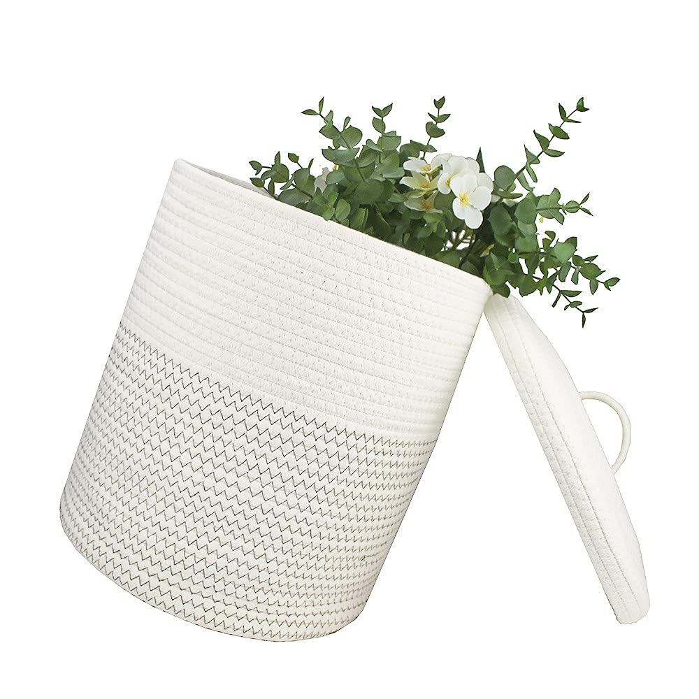 Yimi 'S Dream Woven Basket With Lid, Decorative Rope Storage Baskets For Organizing, Medium Baskets For Baby, Kids, Toys, Blanke