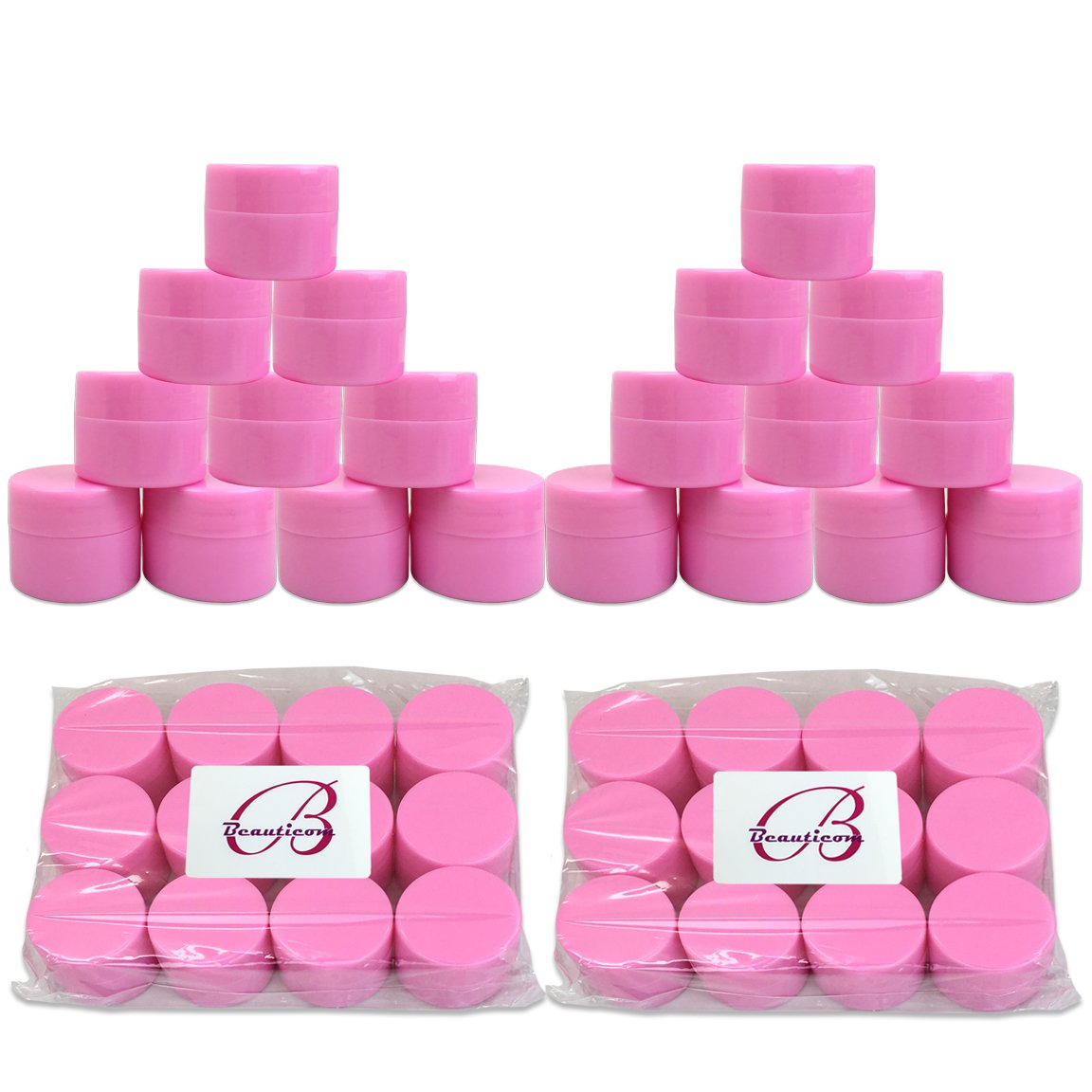 Beauticom 24 Pieces 7G/7Ml (0.25Oz) Pink Sturdy Thick Double Wall Plastic Container Jar With Foam Lined Lid For Lotion, Creams,