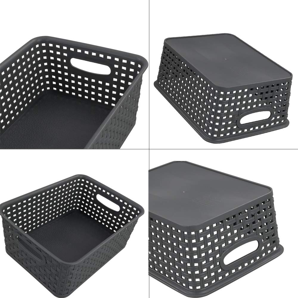 Nicesh 4-Pack Gray Plastic Small Storage Baskets, 10'' X 7.7'' X 4''