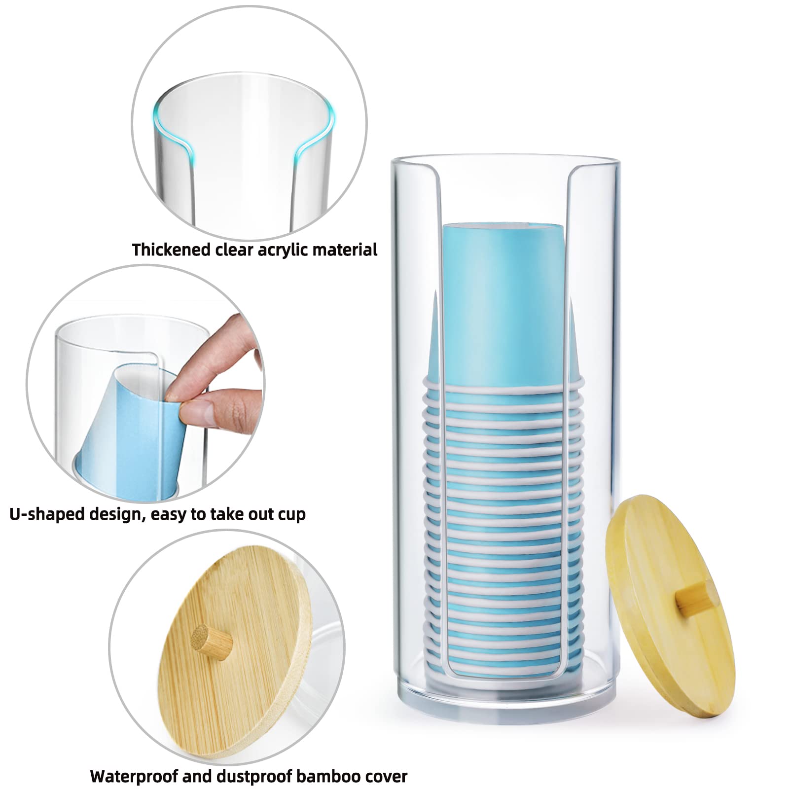 Iwntwy Bathroom Cup Dispenser, Mouthwash Cups Holder Fit 3Oz Disposable Paper Cup, Clear Acrylic Canister Cotton Round Pad Holde