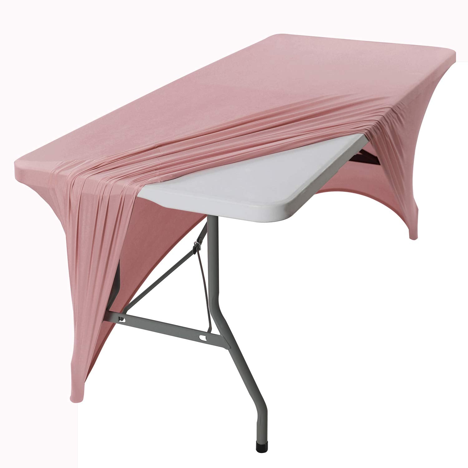 Peomeise 2Pcs 6Ft Spandex Table Cover Rectangular Stretch Spandex Tablecloth (Dusty Rose,6Ft)