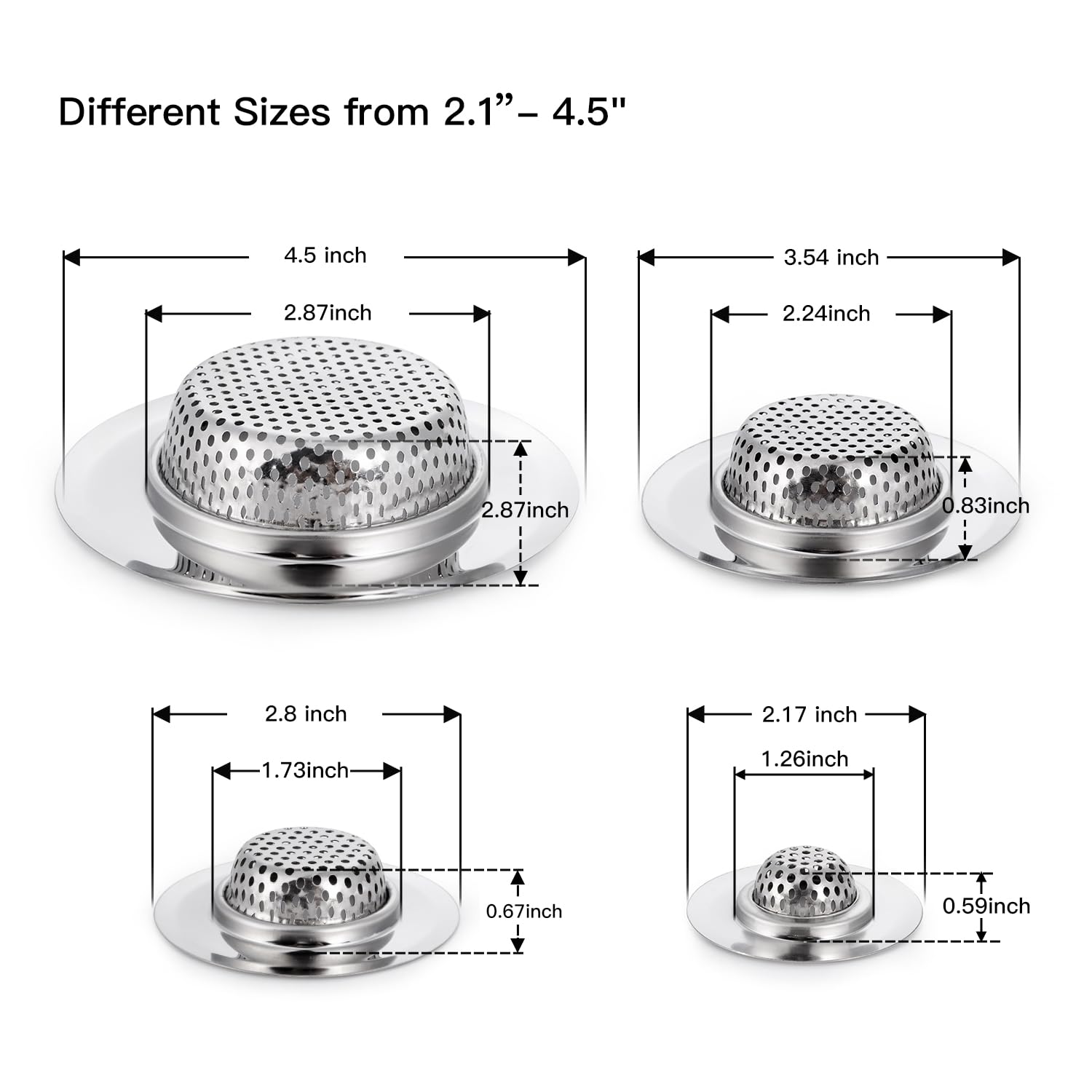 Cornerjoy 4 Pack Heavy Duty Stainless Steel Kitchen Sink Drain Strainer, Bathroom Hair Catcher Shower Drain Cover, Sink Tub Drai