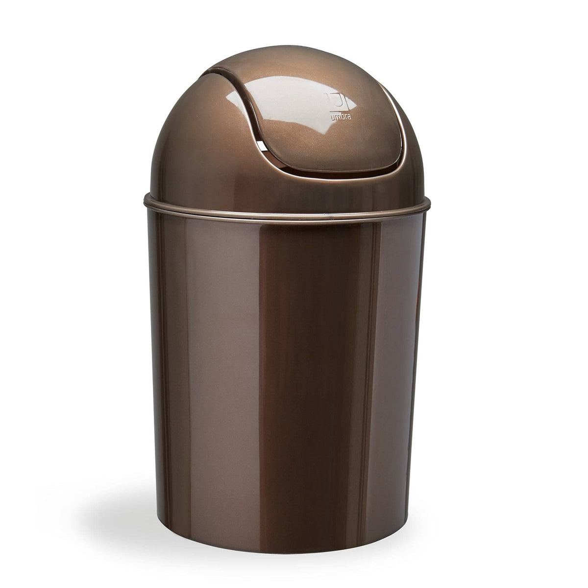 Umbra Mini Waste Can 1-1/2 Gallon With Swing Lid, Bronze, Grey/Steel