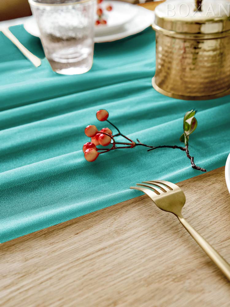 Boxan Gorgeous 10Ft Teal Sheer Table Runner 30X120 Inch For Rustic Wedding Decor, Bridal Shower, Baby Shower, Boho Summer Outdoo