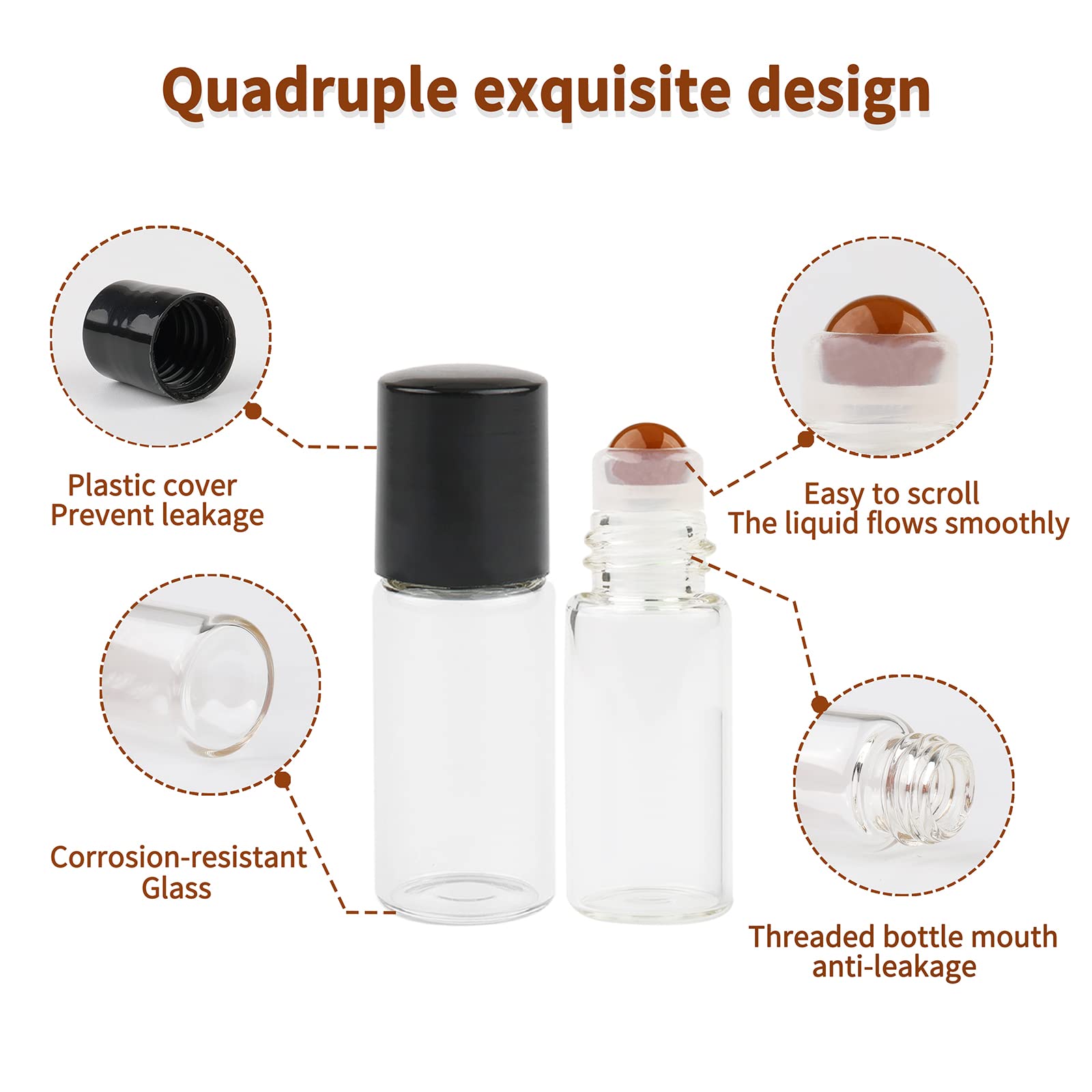 Newzoll 26Pcs 3Ml Glass Roller Bottles, Clear Mini Glass Roll-On Bottles With Opener & 2 Funnels, Empty Sample Roller Vials For