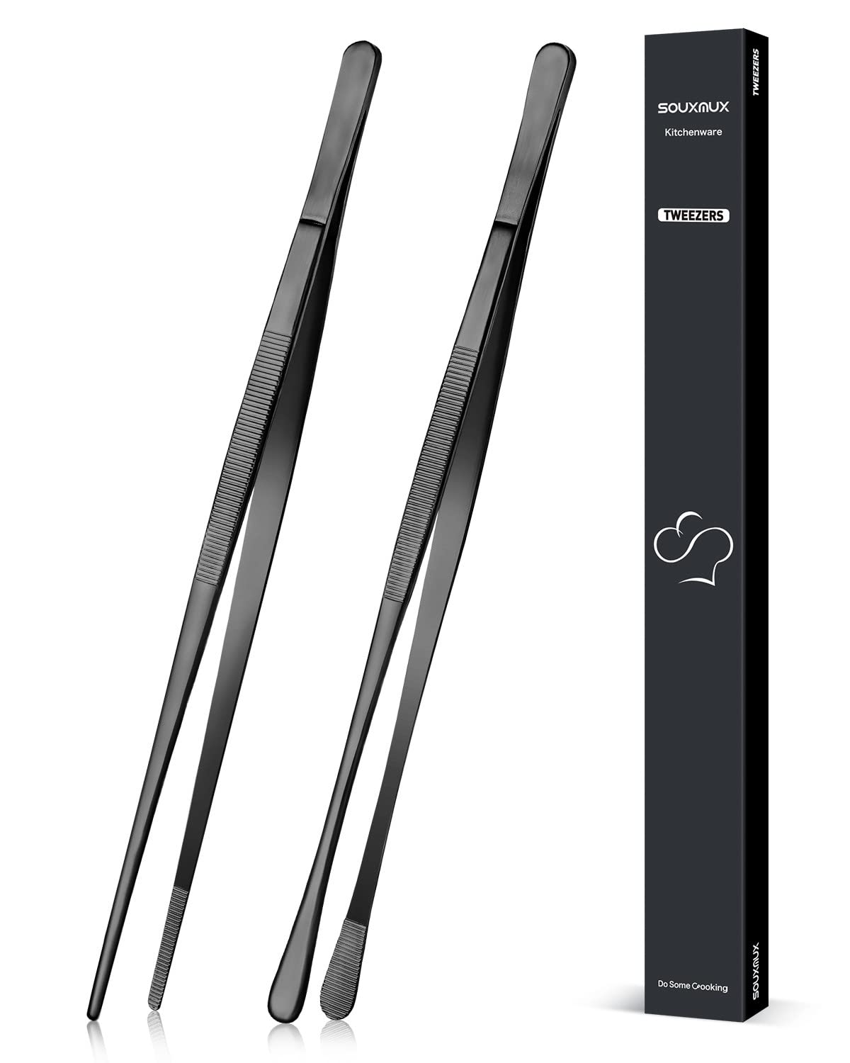 2 Pcs 12-inch Cooking Tweezers Tongs Precision Serrated Tips, Stainless Steel Professional Chef Tweezer Kitchen Tools for BBQ, P