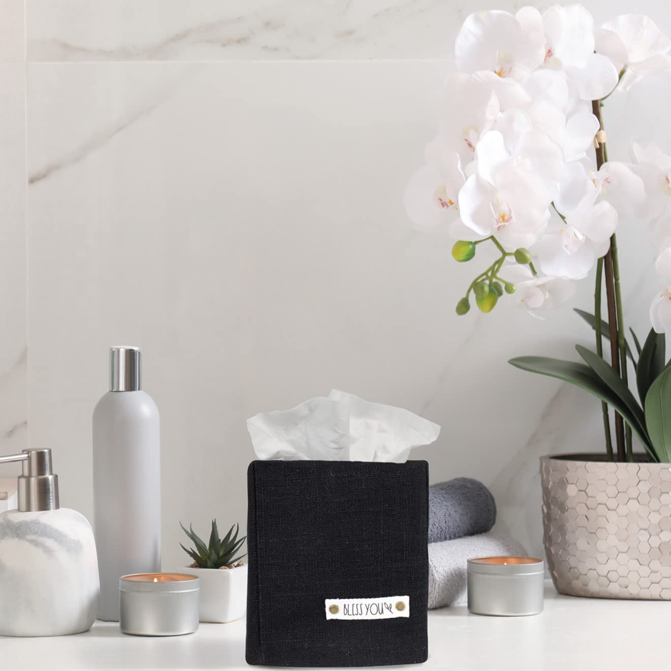 Stylish Tissue Box Cover - This Black Linen Holder Instantly Covers Your Square Tissue Boxes - The Perfect Cube Cover For Your B