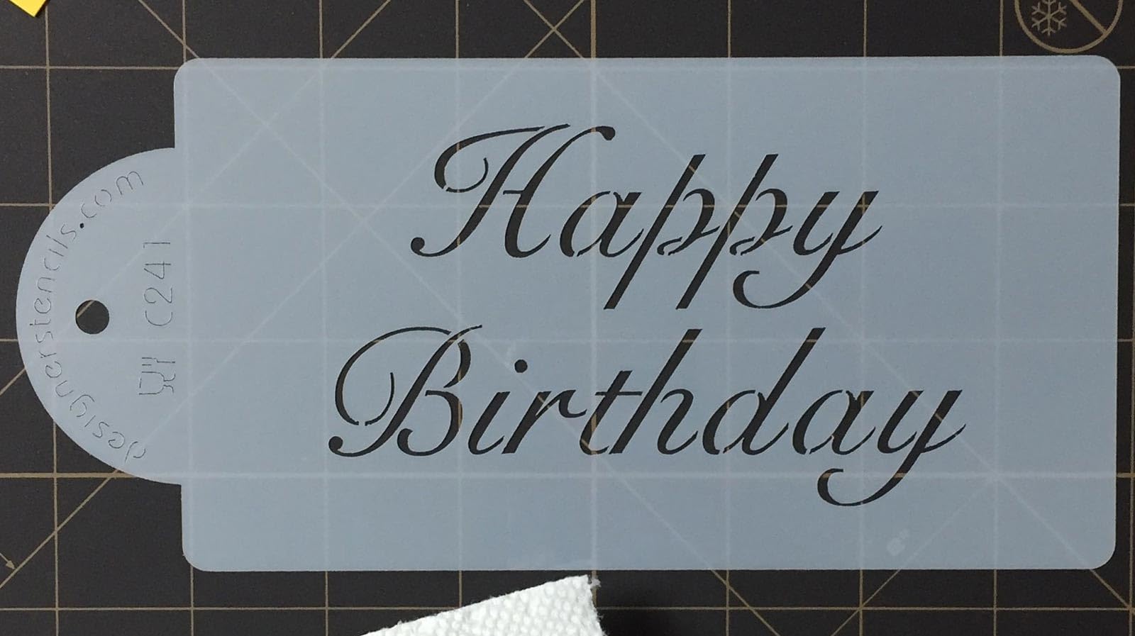 Designer Stencils Fancy Happy Birthday Cake Stencil, Beige/Semi-Transparent