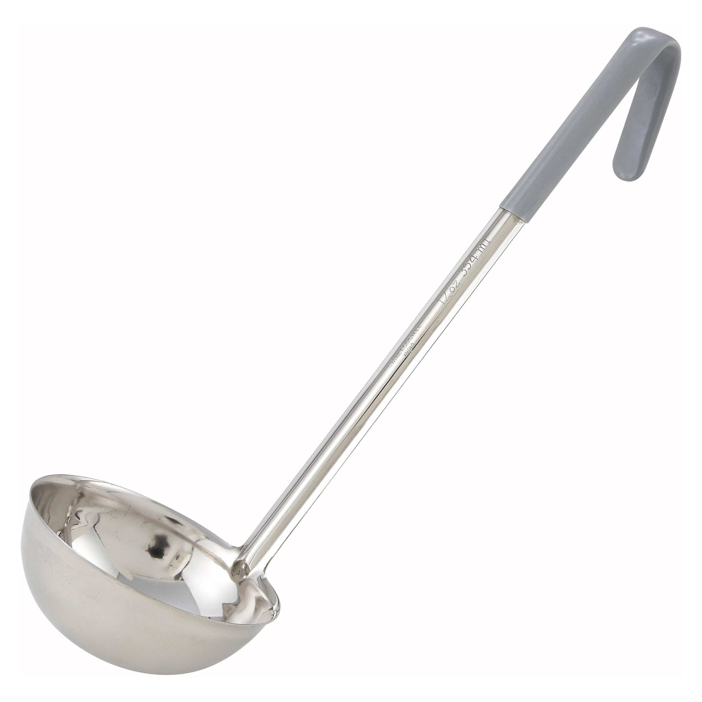 Winco Stainless Steel Ladle With Gray Handle, 12-Ounce