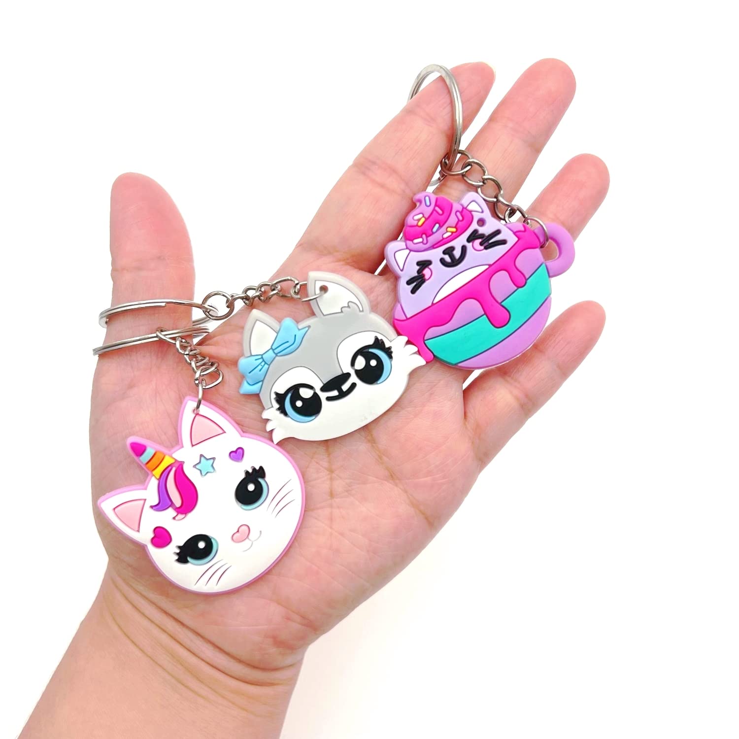 Jzk 30 Pcs Kitty Cat Keyring Set For Kids, Silicone Animal Keychains For Children Birthday Party Favours, Kids Party Bag Fillers
