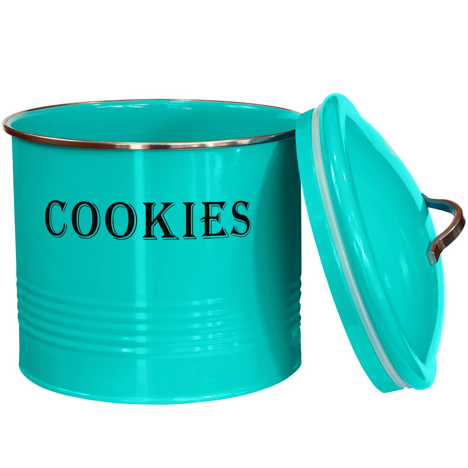 Blue Donuts Vintage Cookie Jar - Cookie Jars For Kitchen Counter, Airtight Jar Cookie Containers, Turquoise Cookie Tin, Cookie T