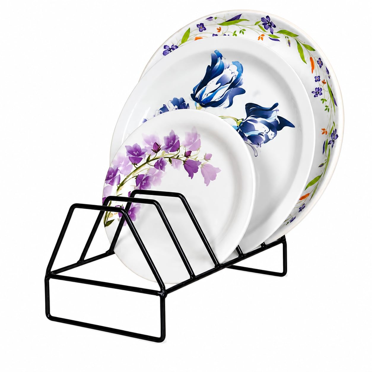 Kitchen Cabinet Dish Plate Storage Pot Lid Holder Dish Rack Drainer Stand Plate Stand Kitchen Rack (Black)