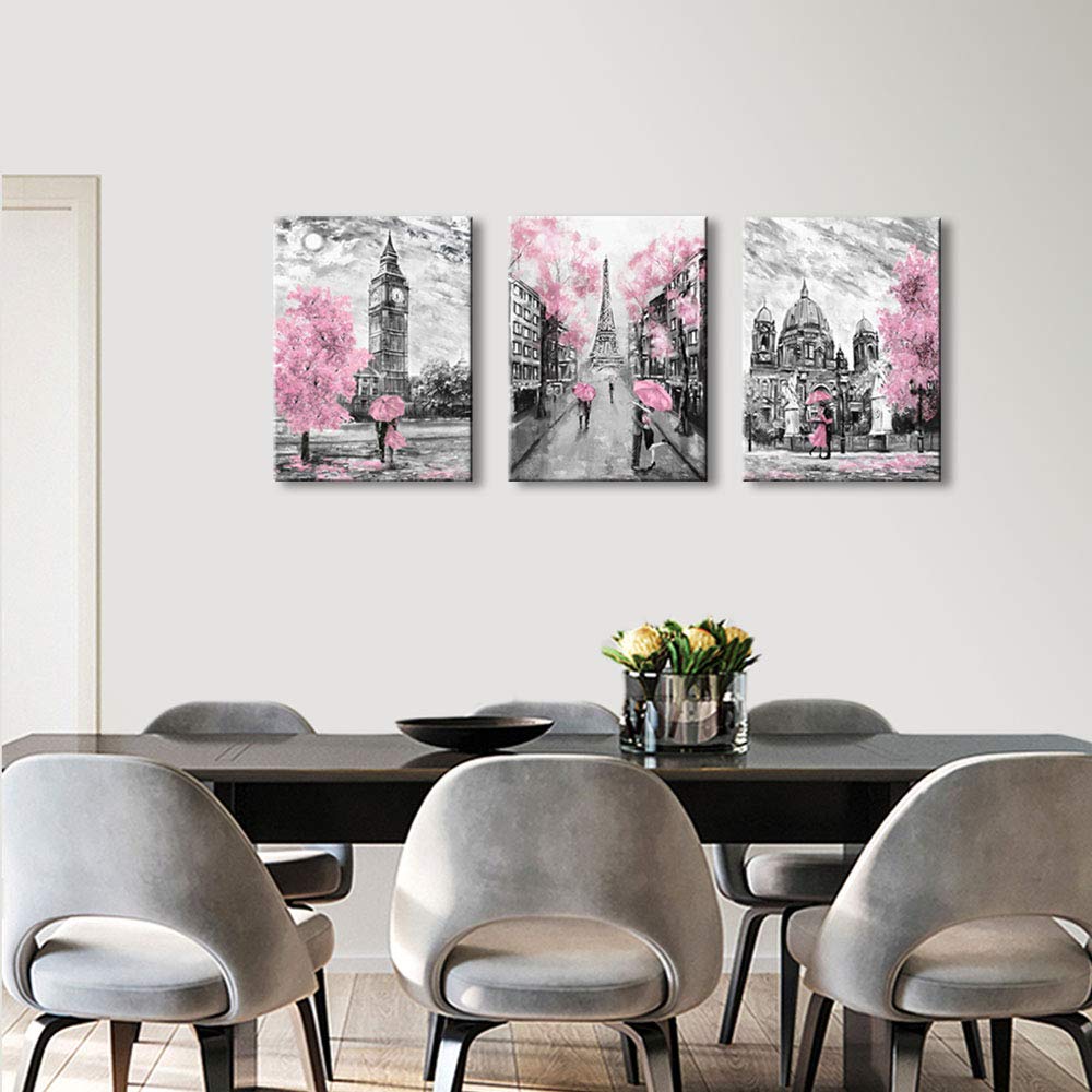 Canvaszon Black And White Canvas Wall Art For Living Room Bedroom Bathroom Girls Pink Paris Theme Room Decor Oil Painting Print