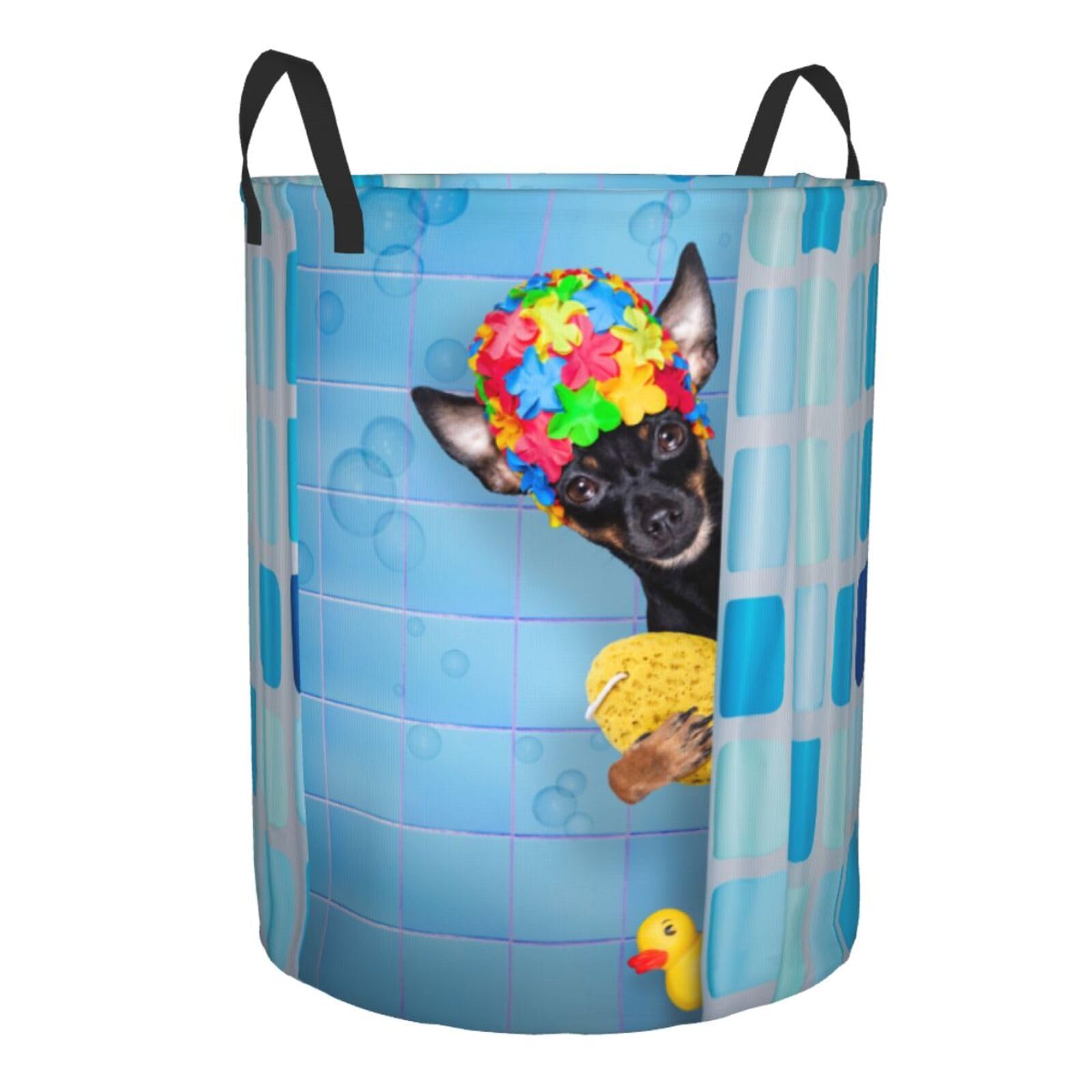 Pevtufa Prague Ratter Dog In Bathtub Foldable Laundry Basket Organizer,Fabric Clothes Toy Storage Basket Nursery Hamper Storage