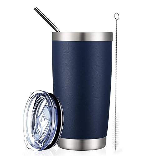 Comooo 20Oz Navy Double Wall Vacuum Insulated Travel Mug, Stainless Steel Tumbler With Lid, Durable Powder Coated Insulated Coff
