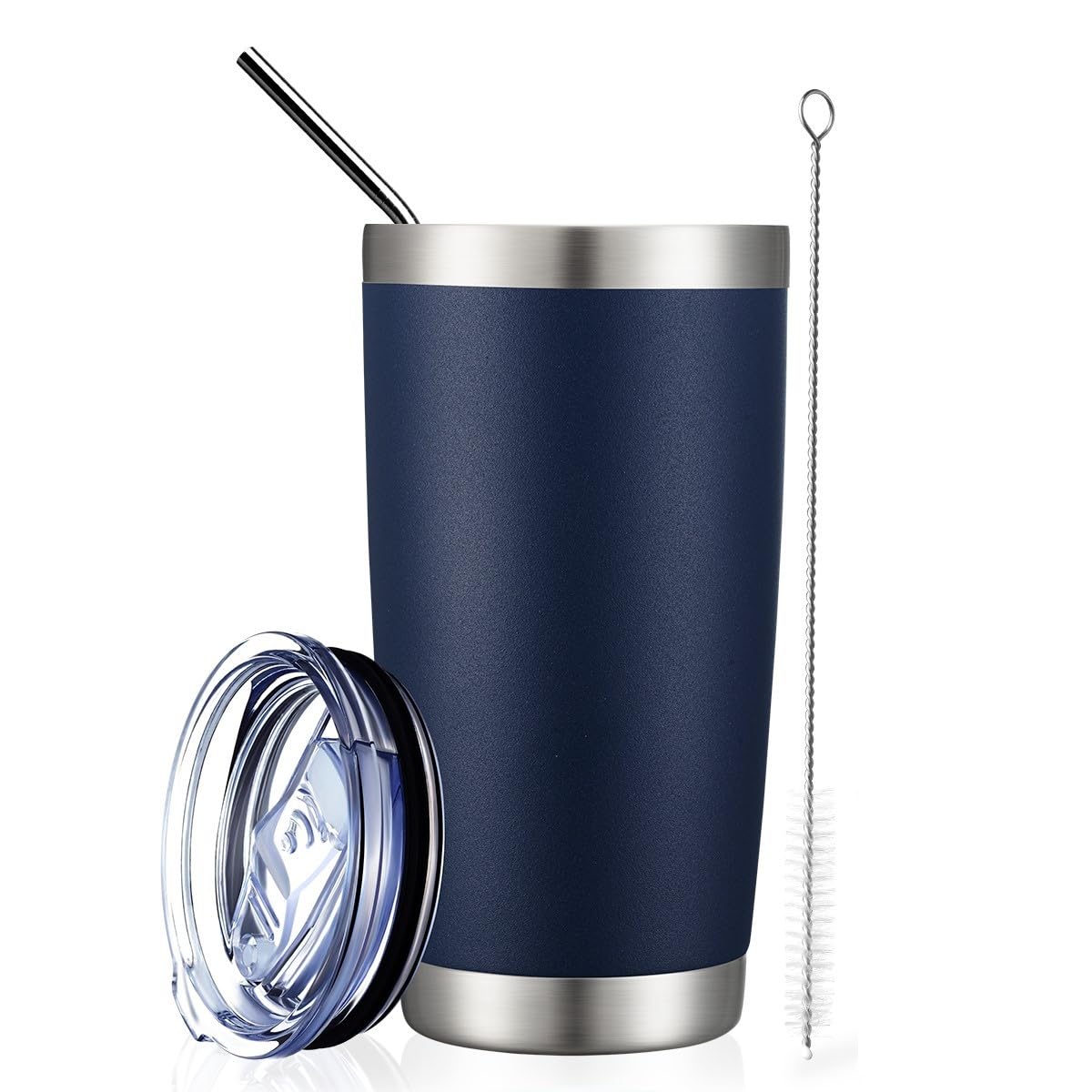 Comooo 20Oz Navy Double Wall Vacuum Insulated Travel Mug, Stainless Steel Tumbler With Lid, Durable Powder Coated Insulated Coff