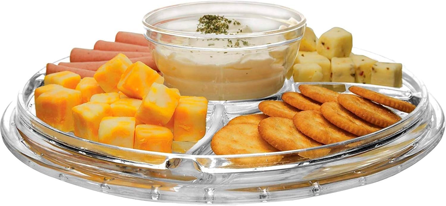 Extra Large (12'') 6 In 1 Acrylic Cake Stand With Dome Lid Multifunctional Serving Platter And Plate, Salad Bowl/Veggie Platter/