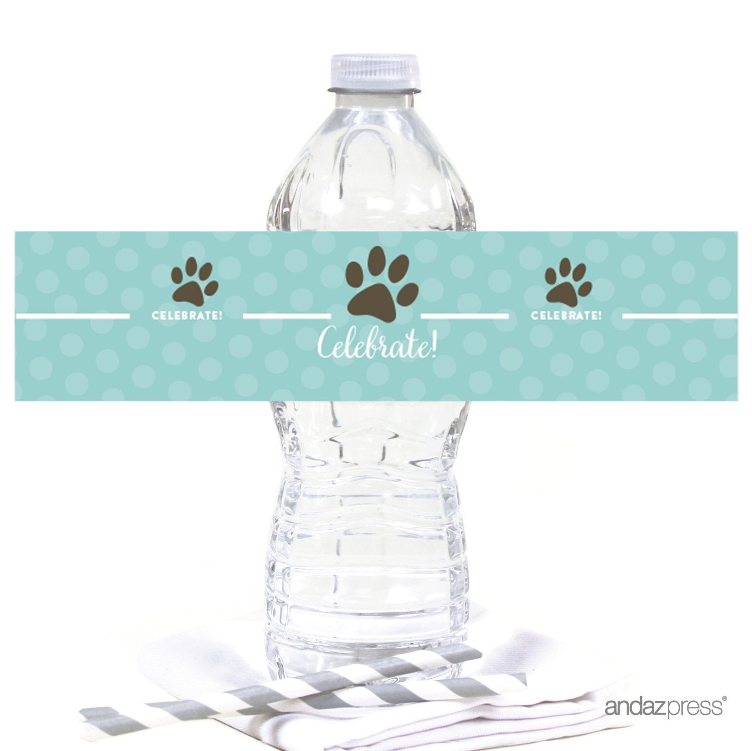 Andaz Press Birthday Water Bottle Labels Stickers, Animal Pawprint, 20-Pack, For Decor Decorations Dessert Table Wraps