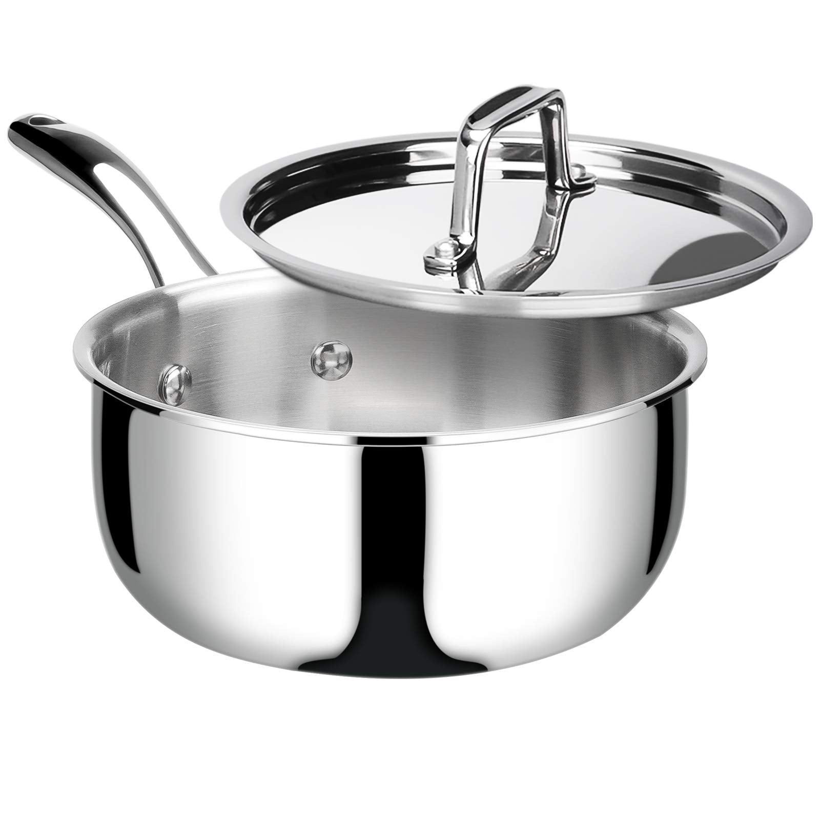 Duxtop Whole-Clad Tri-Ply Stainless Steel Saucepan With Lid, 3 Quart, Kitchen Induction Cookware