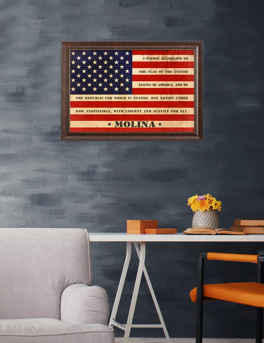 Ipic - American Flag Framed Art With Personalized Family Names & Oath. Ideal Gift For Military, Veterans & Independence Day. Sho