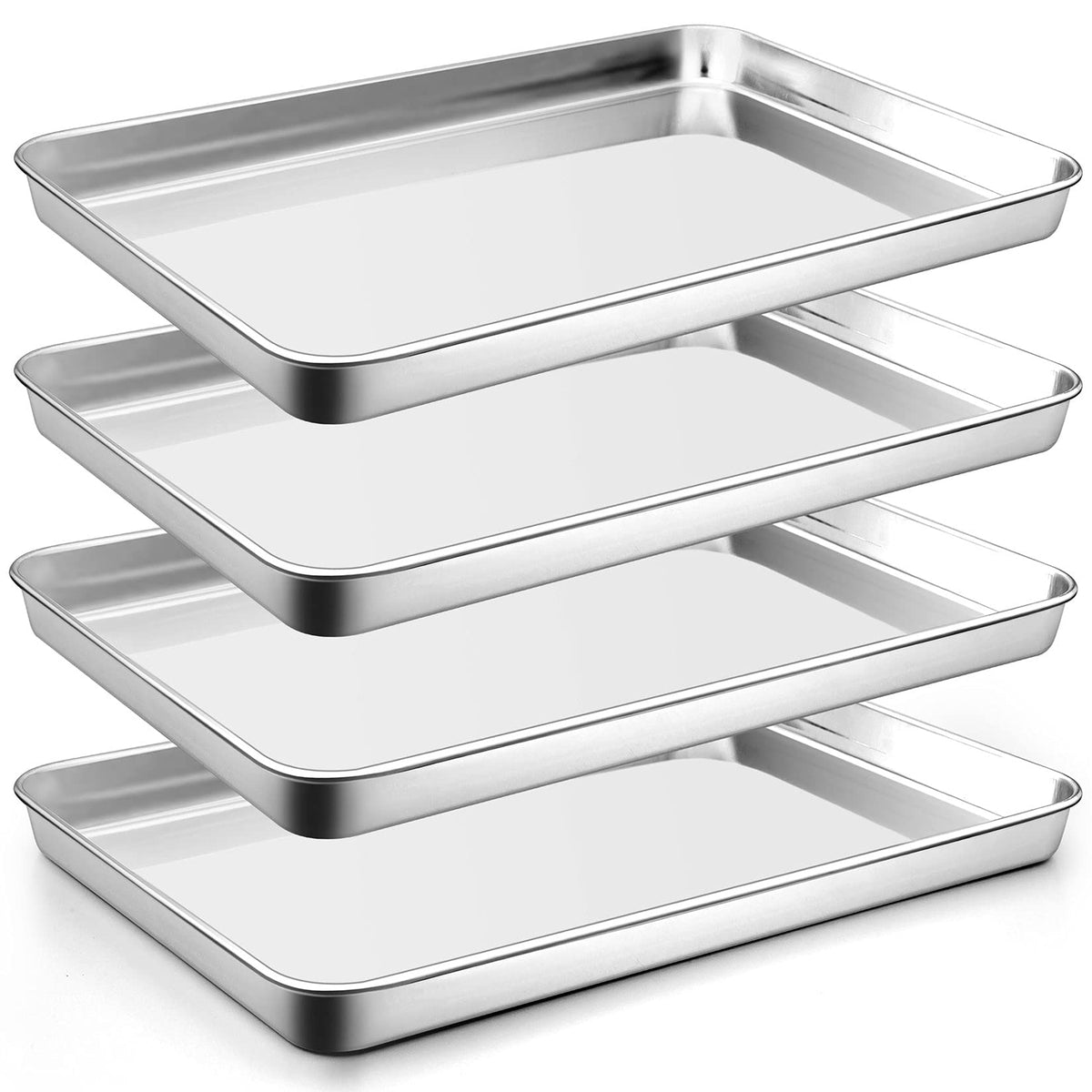16 Inch Stainless Steel Baking Sheets Set Of 4, P&P Chef Baking Pan Tray For Oven, Large Size & Rectangle, Mirror Finished & Dis