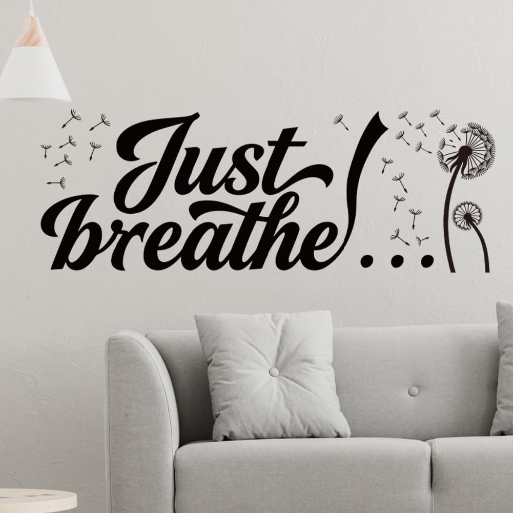 PRESSINART Just Breath Vinyl Wall Decal Yoga Quotes Dandelion Relax Motto Removable Motivational Wall Stickers Peel and Stick De