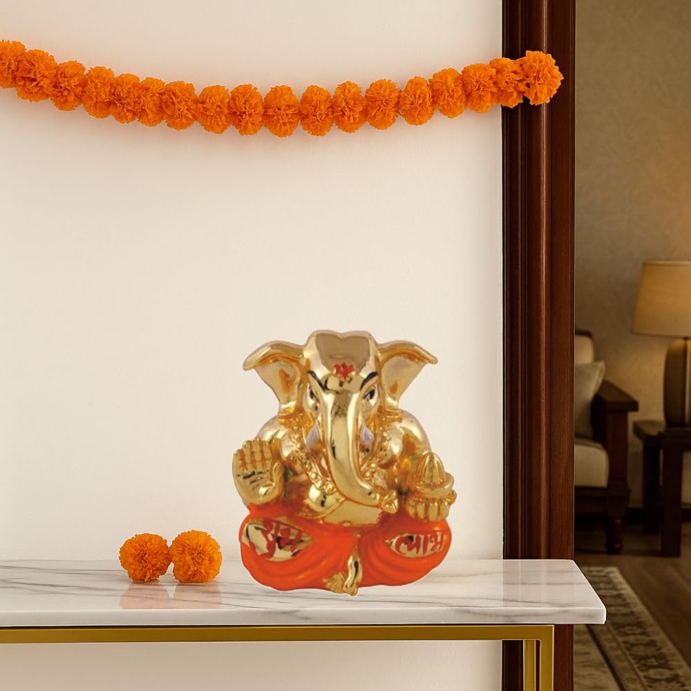 Aarya24Kt Gold Plated Shubh Labh Ganesha Idol | Perfect For Car Dashboard, Home & Office |Auspicious Gift | Prosperity & Good Fo