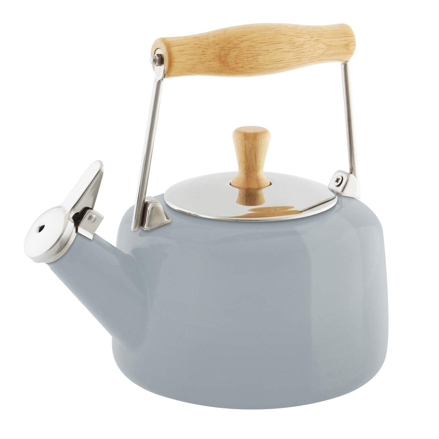 Chantal SVEN Enamel on Steel Whistling Teakettle with Natural Wood handle  1.4 quarts (Fog Grey)
