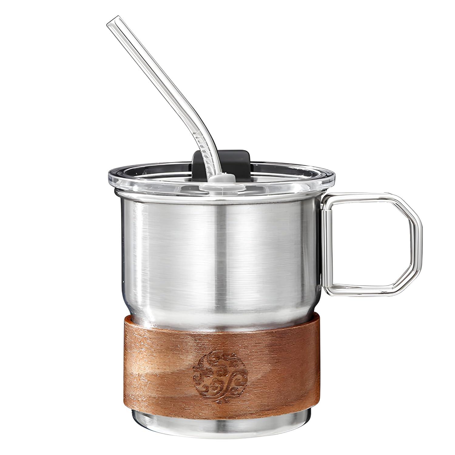 Akshved Stainless Steel Tumbler 300Ml With Lid & Reusable Metal Straw, Insulated Drink Cup With Wooden Grip, Travel Mug For Coff