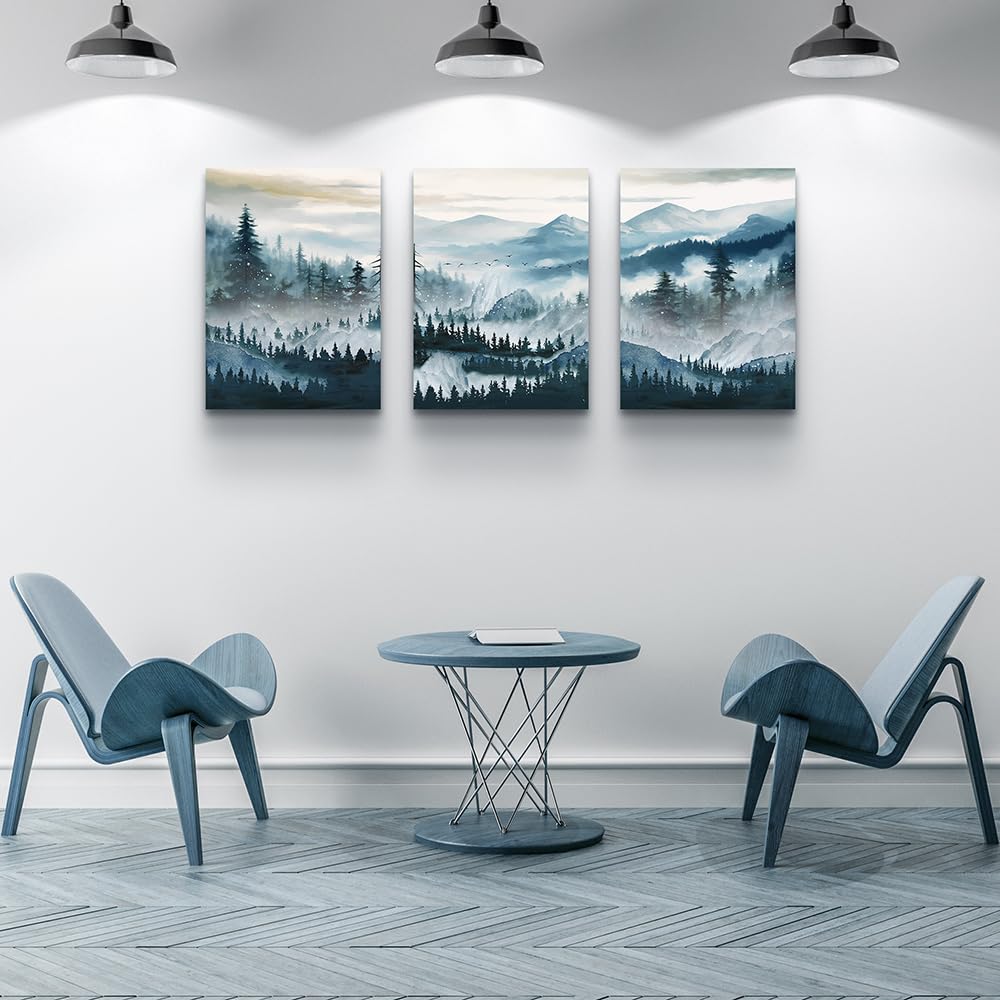 Mhartk66 Large Canvas Wall Art For Living Room Framed Wall Decor For Bedroom Office Decoration Fog Mountain Forest Posters Lands