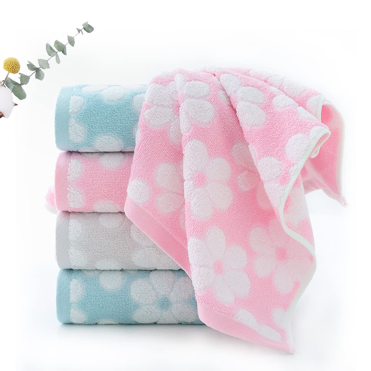 Pidada Hand Towels Set Of 2 Floral Pattern 100% Cotton Soft Absorbent Decorative Towel For Bathroom 13.4 X 29.1 Inch (Light Grey