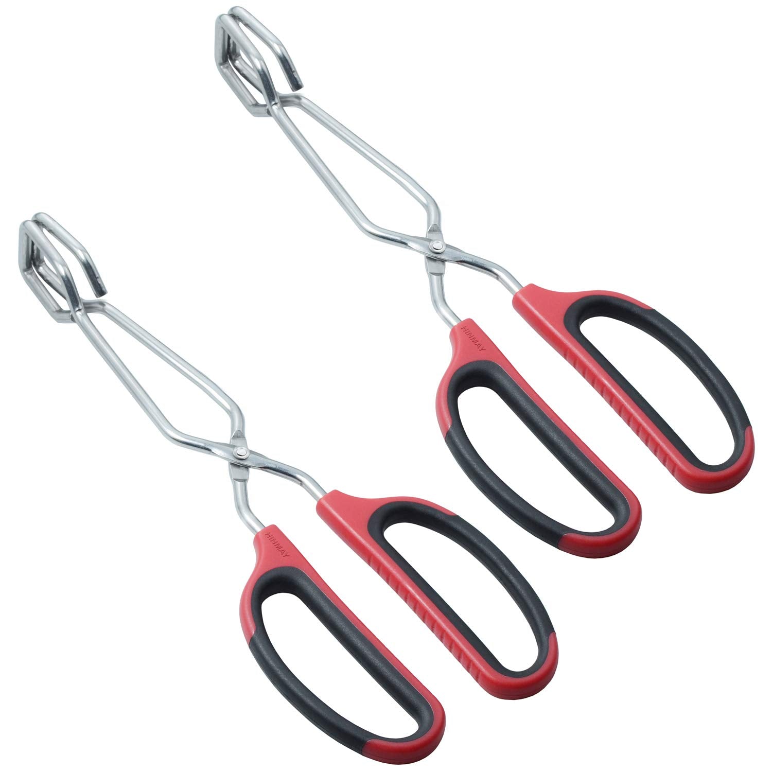 Hinmay Stainless Steel Scissor Tongs With Comfort-Grip Handle 10-Inch, Set Of 2