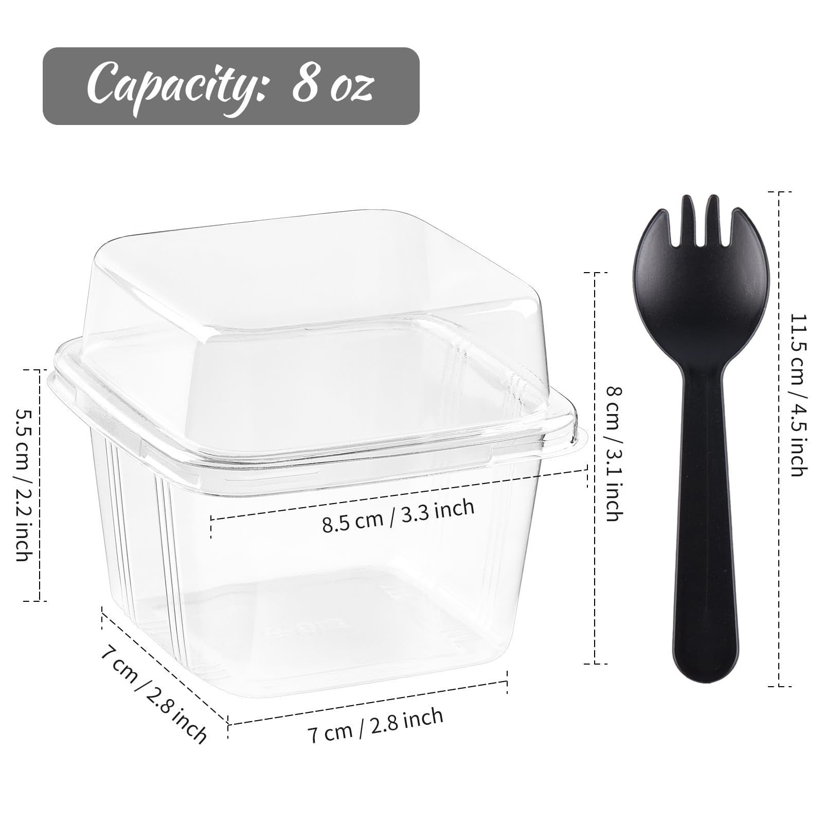 Kucoele 50 Pack 8 Oz Square Plastic Dessert Cups With Lids And Sporks, Clear Cake Cups Parfait Cups To Go Food Containers For Pu