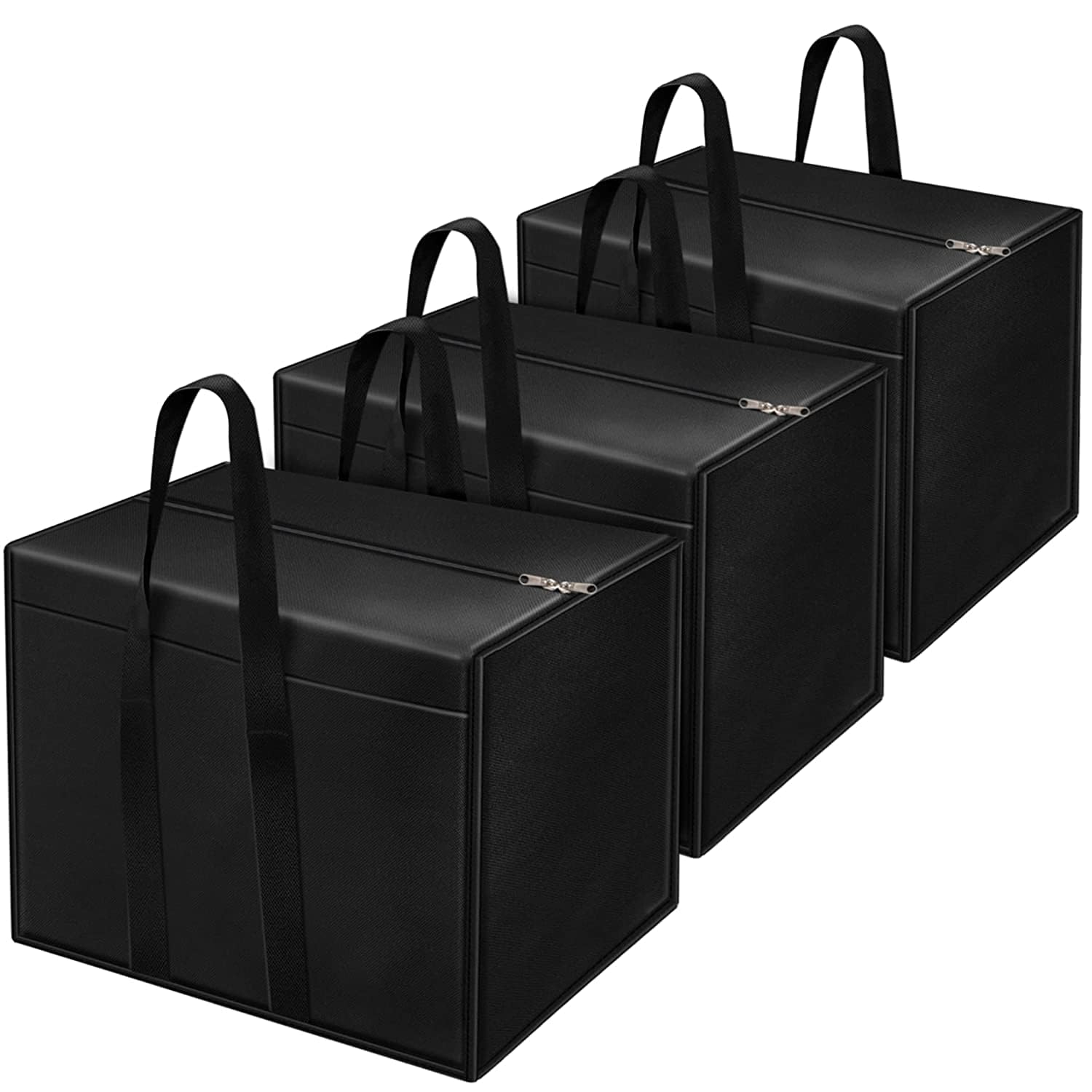 Tekcool 3 Pack Moisture Proof Nylon Large Size Underbed Storage Bag For Clothes (54 X 46 X 28 Cm)  Black, Rectangular.