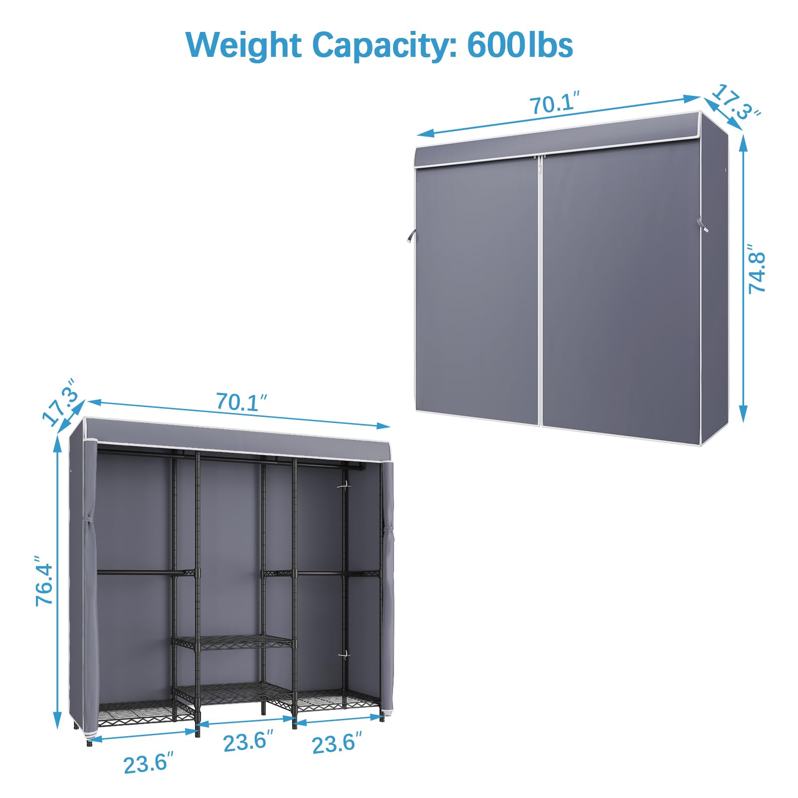 Vipek V5C Se Covered Garment Rack Heavy Duty Clothes Rack With Cover And Adjustable Shelves, Freestanding Portable Closet Rack C