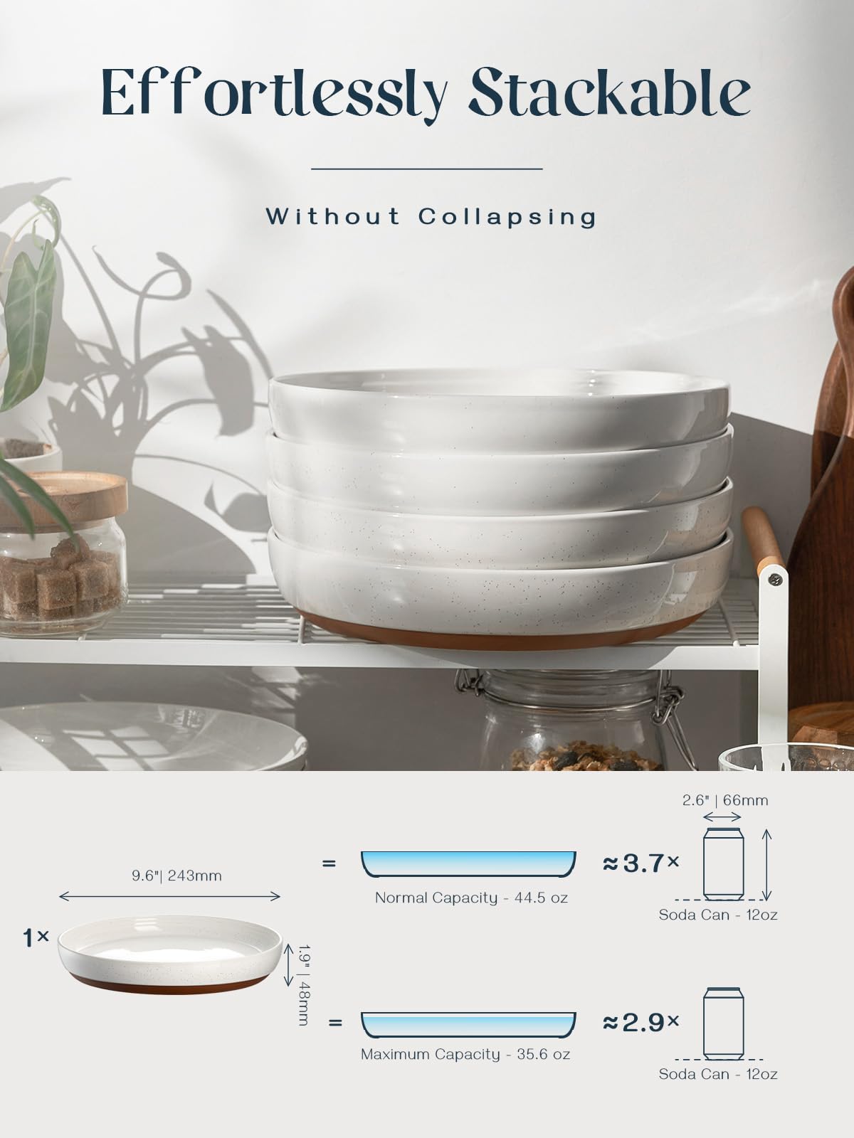 Dowan 9.75'' Pasta Bowls, 45 Oz Large Salad Bowls Alabaster White Serving Bowls For Dinner Wide And Shallow Bowls Set Of 4 Dishw