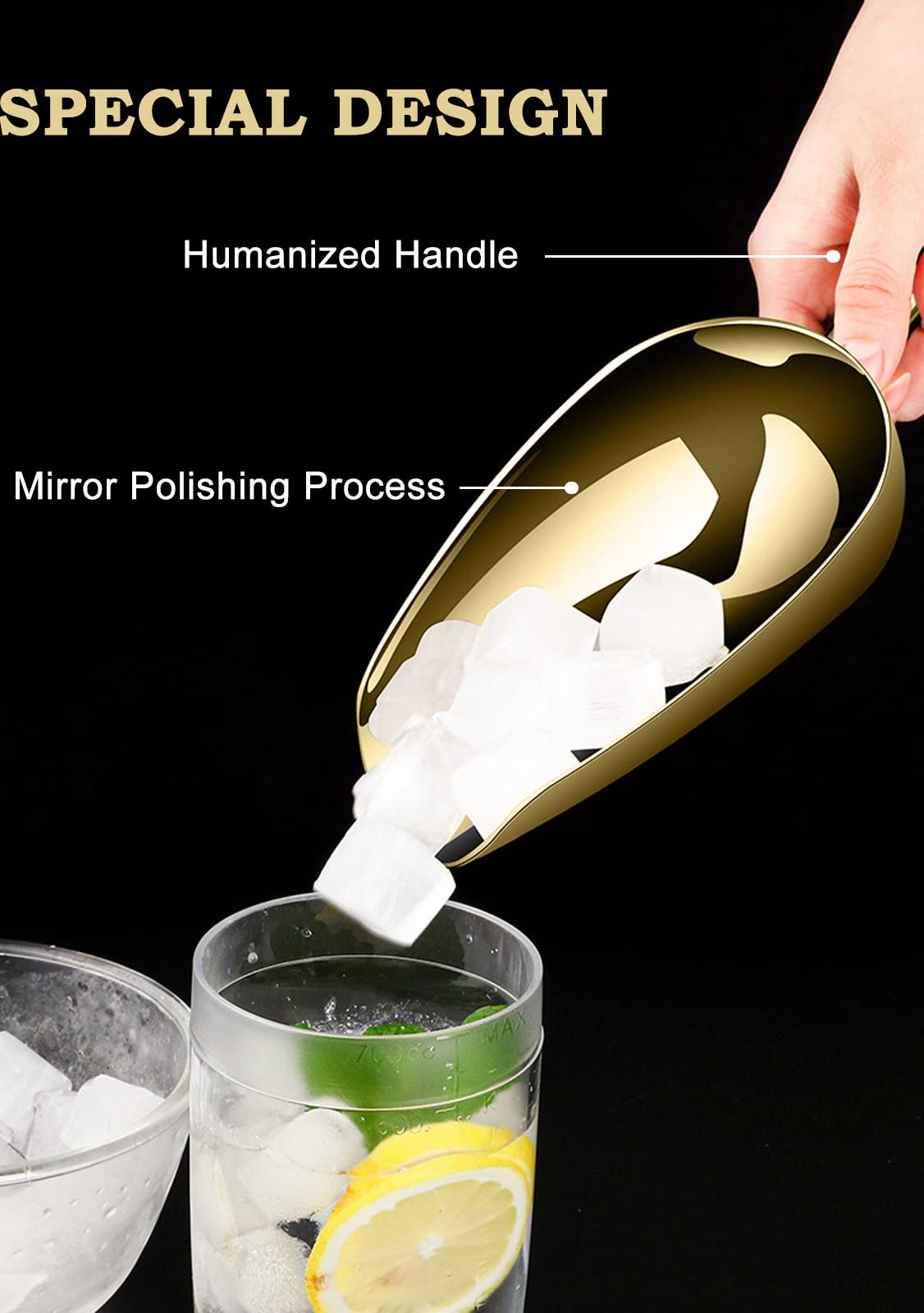 Wafjamf Stainless Steel Ice Scoop, 7 Inch Aluminum Small Food Scoops Round Bottom For Bar Ice Cube Candy Flour Coffee Bean, Gold