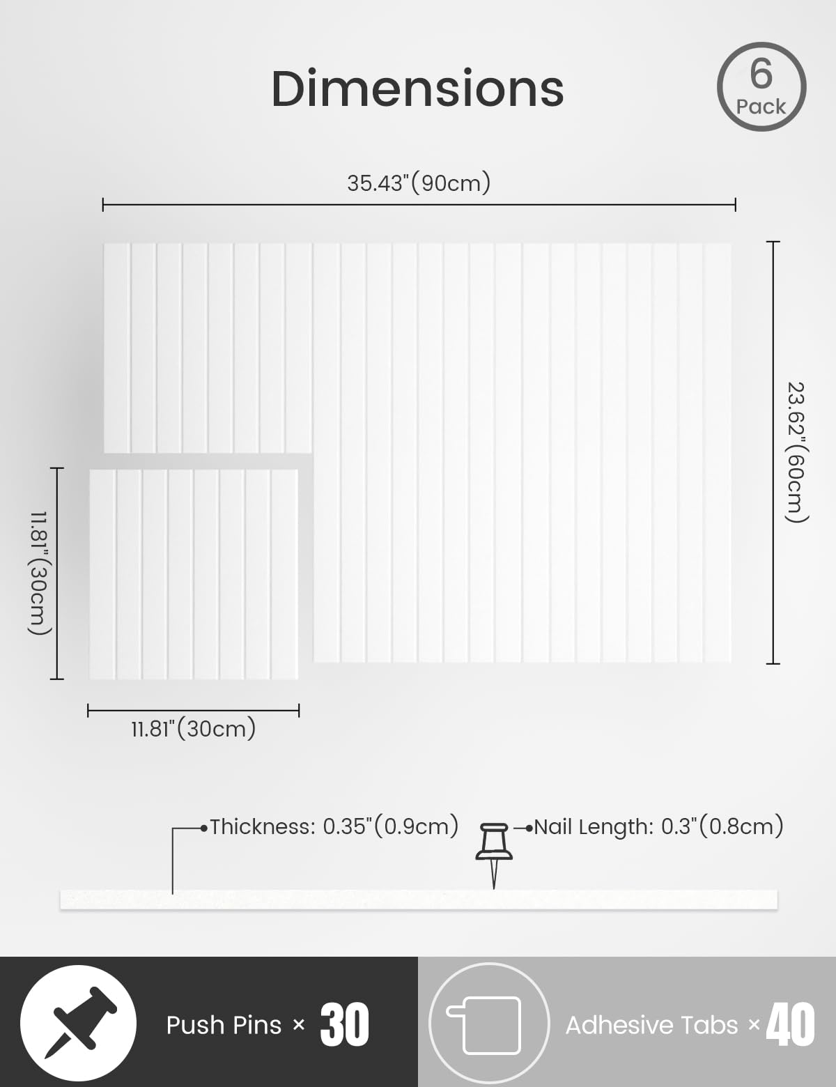 Bumusty Large Cork Board Alternative-36 x24 Felt Bulletin Board Tiles, with 30 Pushpins, 40 Adhesive Tabs, 6-Pack Slat Wall Pane