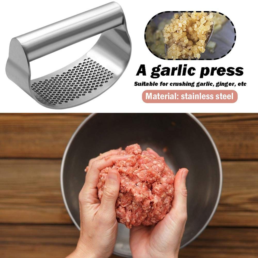 Suparo Garlic Press Rocker Stainless Steel, Fruit Crusher With Comfortable Handle Porous Surface, Easy Use & Clean, Vegetable Sq