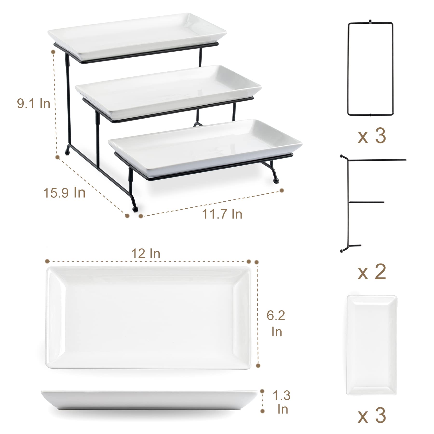 Lyeoboh Tiered Serving Stand And Platters Set, Large Tiered Tray Stand, 3 Tier Serving Tray With Collapsible Sturdier Rack, 12 I